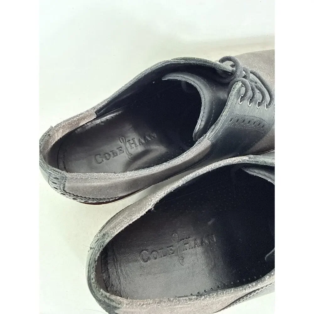 Cole Haan Franklin Two Tone Oxford Shoes Men's 10.5 Gray Black Suede Leather